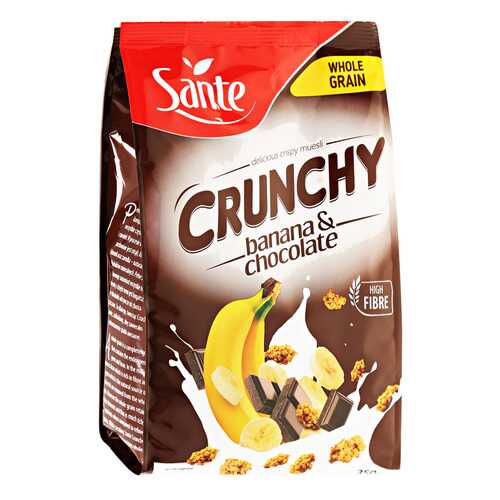 Хлопья Sante сrunchy хрустящие овсяные с бананом и шоколадом 350 г в Спар