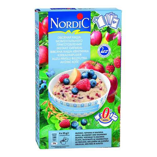 Овсяная каша Nordic с яблоками-черникой-малиной 35 г 6 пакетиков в Спар