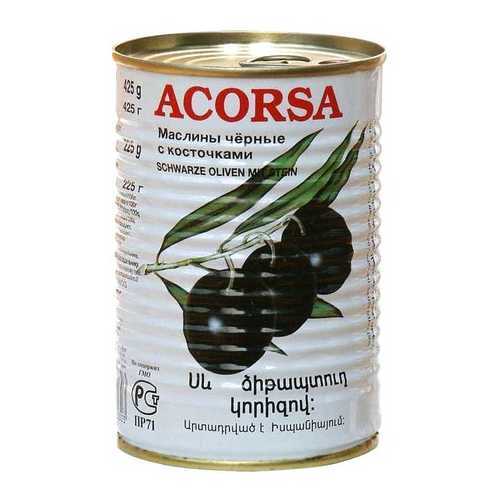 Маслины Acorsa черные крупные с косточкой 425 г в Спар