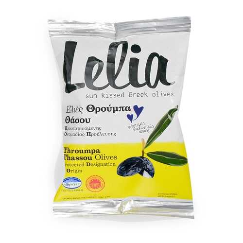 Оливки Lelia Трубес с косточкой чёрные 150г сашет Греция в Спар