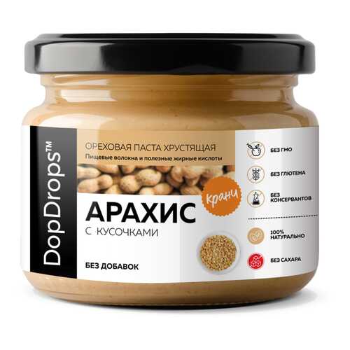 Арахисовая паста хрустящая DopDrops Кранч без добавок 250г в Спар