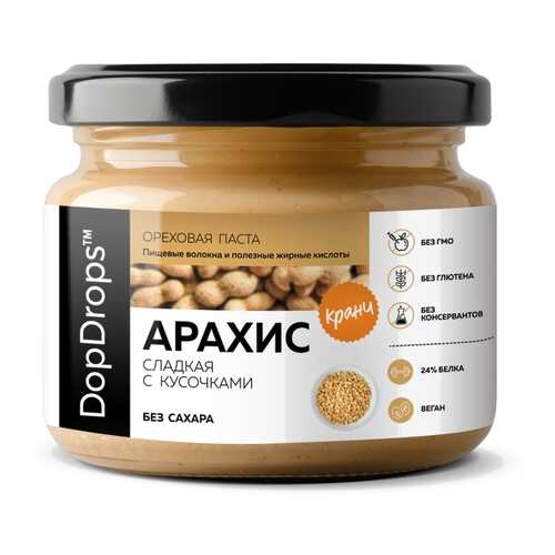 Арахисовая паста хрустящая DopDrops Кранч сладкая без сахара 250 г в Спар