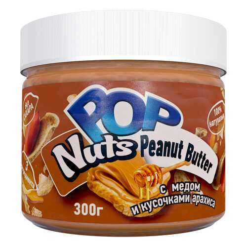 Арахисовая паста POP Nuts Peanut Butter с медом и кусочками арахиса, 300 г в Спар