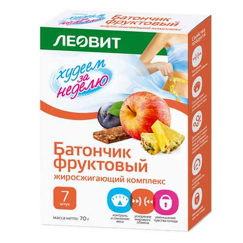 Батончик фруктовый Леовит худеем за неделю жиросжигающий комплекс 10 г 7 штук в Спар