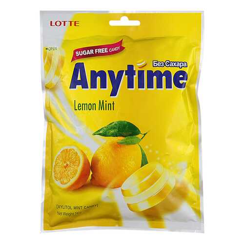 Карамель леденцовая anytime Lotte лимон и мята 74 г в Спар