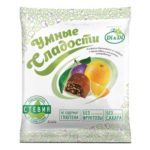 Конфеты глазированные Умные сладости со стевией черносливом и апельсином 210 г в Спар