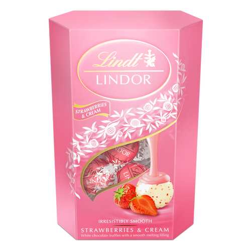 Конфеты Lindt lindor из белого шоколада с клубникой и сливками 200 г в Спар