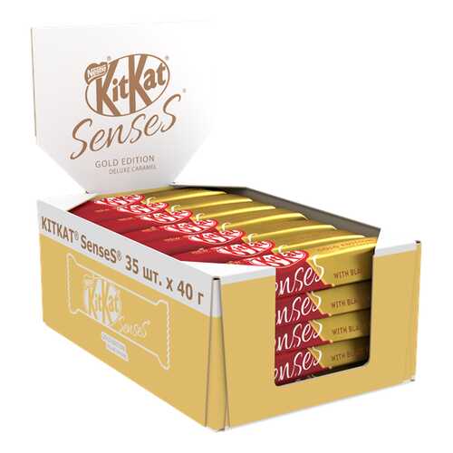 Белый шоколад KITKAT SENSES GOLD EDITION. DELUXE CARAMEL и молочный с вафлей 35шт по 40 г в Спар