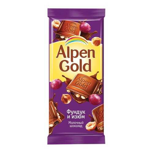 Шоколад ALPEN GOLD молочный фунд/изюм 90г*5 шт в Спар