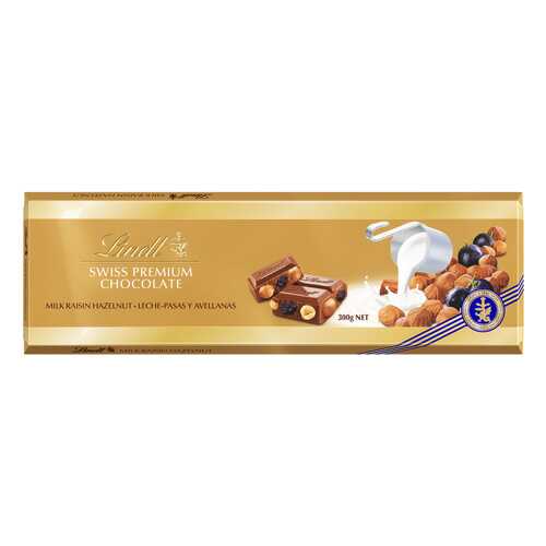 Шоколад молочный Lindt с изюмом и фундуком 300 г в Спар
