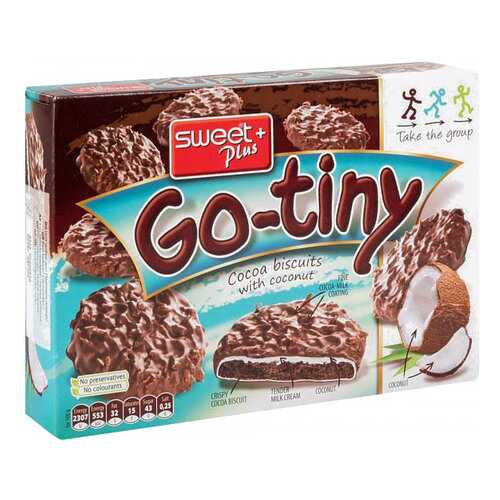 Печенье бисквитное Sweet Plus go-tiny со вкусом шоколада и кокосом 130 г в Спар