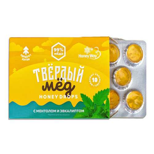 Карамель Твердый мед медовая со вкусом ментола и эвкалипта 30 г в Спар