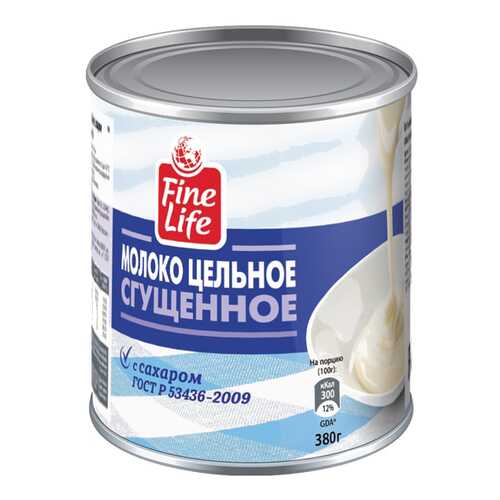 Молоко Fine Life цельное сгущенное 8.5% с сахаром гост 380 г в Спар