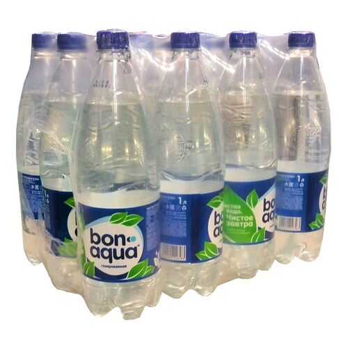 Вода Bonaqua чистая питьевая газированная 1 л 12 штук в упаковке в Спар