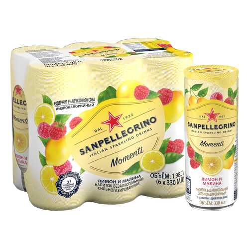 Газированный напиток Sanpellegrino Momenti с соком лимон и малина 6 шт по 0.33 мл в Спар