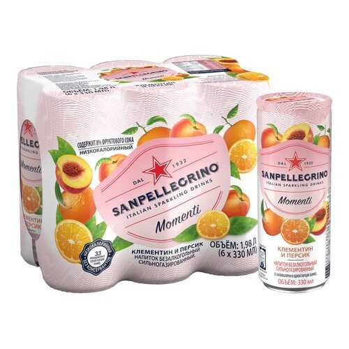 Газированный напиток Sanpellegrino Momenti с соком мандарин и персик 6 шт по 0.33 мл в Спар